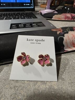 kate spade Gold-Trim Pink Flower Stud Earrings